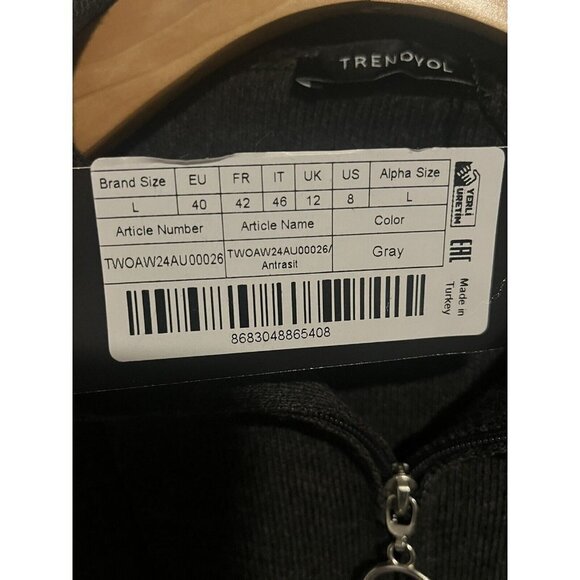 Trendyol Men’s Dark Grey Quarter Zip Pullover Sweater Size Large Acrylic NEW - Picture 9 of 10